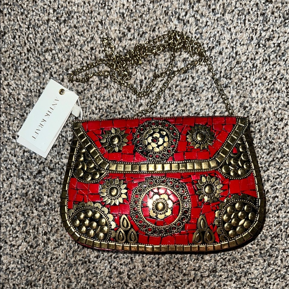 Antik Kraft Red Metal Clutch